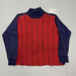Vintage 60s Blue/Red Cotton Pattern Mock Neck T-Shirt